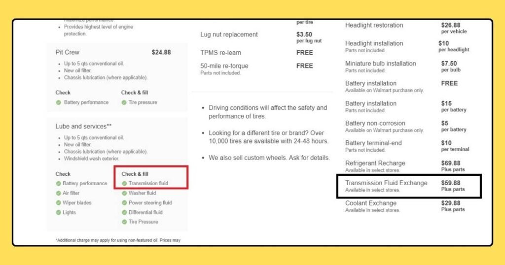 How much does Transmission fluid change cost at Walmart?